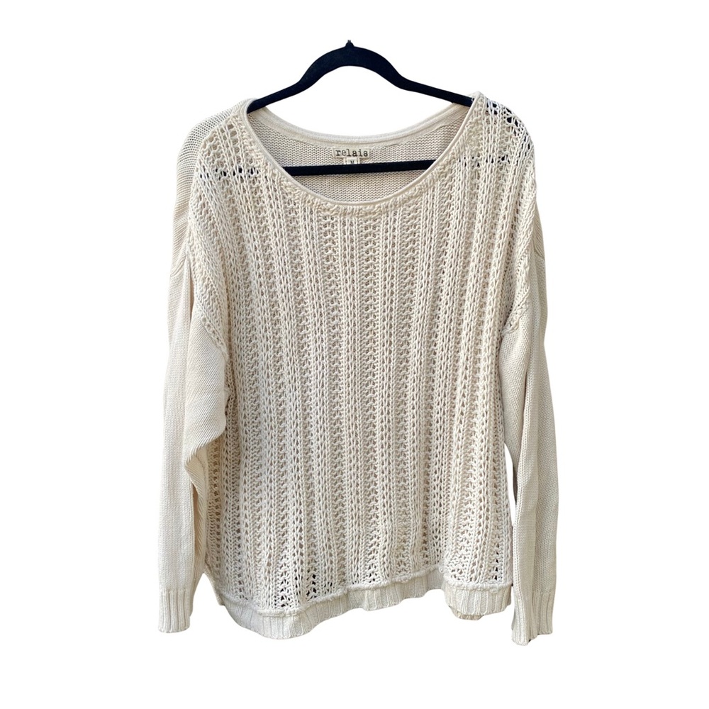 Relais | Women's Cream Knit Crew Neck Sweater Size Medium